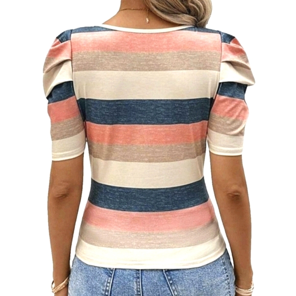 Petite Top Short Sleeve Lightweight Shirt Tops Square Necks Puff Sleeve T-shirt - Picture 4 of 5